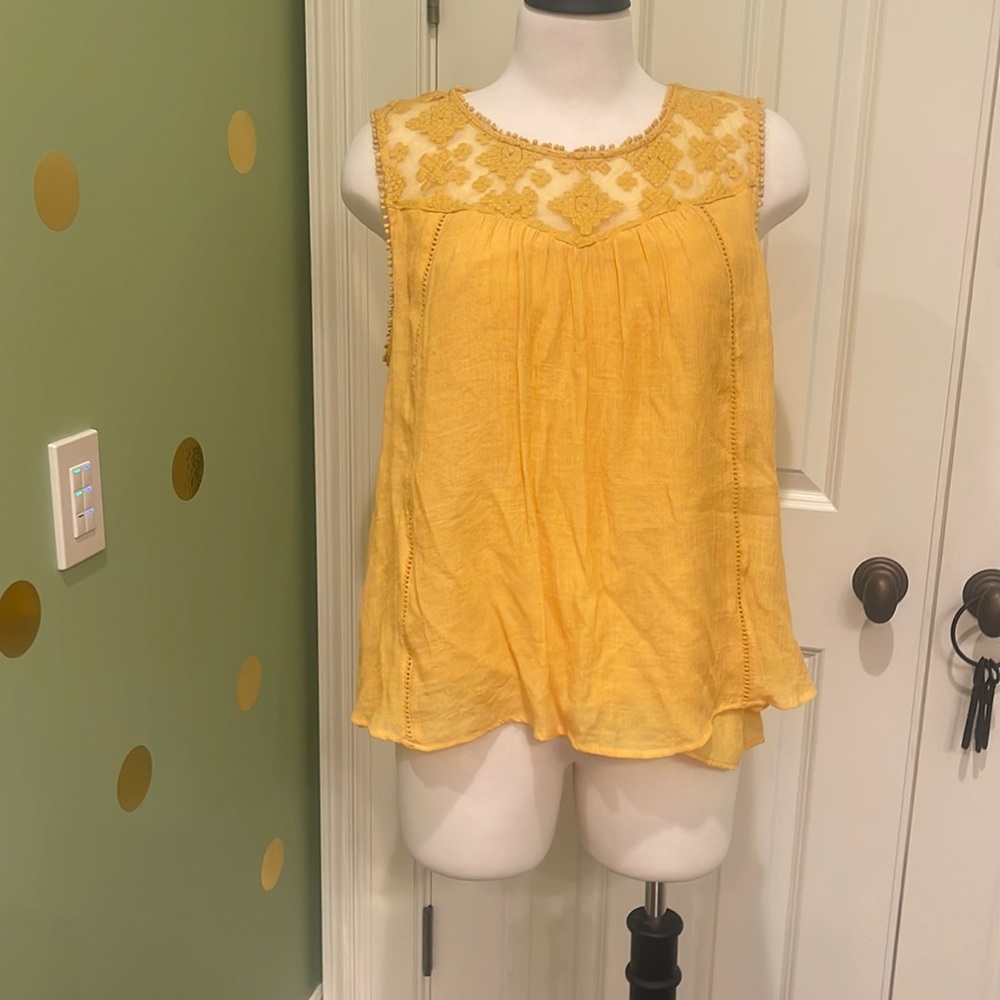 Style & Co 2 layer asymmetrical mustard yellow sleeveless top